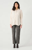 Dex Long Sleeve Button Front Shirt - Ivory/Beige Stripe