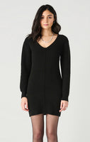 Dex V-Neck Ribbed Sweater Dress - Black