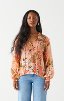 Dex Smocked Shoulder Blouse - Orange/Peach Floral