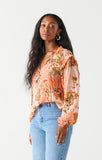 Dex Smocked Shoulder Blouse - Orange/Peach Floral