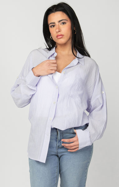 Dex Oversized Shirt - Blue/Pink Stripe