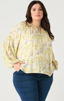 Dex Smocked Shoulder Blouse - Orange/Peach Floral