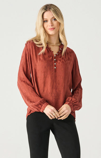 Dex Half-Placket Jacquard Blouse - Copper