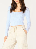 Dex LS Scoopneck Pointelle Sweater - Sky Blue