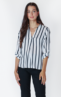 Dex Flowy Pullover Satin Blouse - White/Navy Stripe