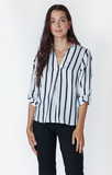 Dex Flowy Pullover Satin Blouse - White/Navy Stripe