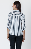 Dex Flowy Pullover Satin Blouse - White/Navy Stripe