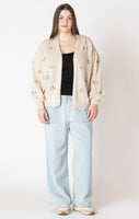 Dex Plus Embroidered Cardigan - Natural