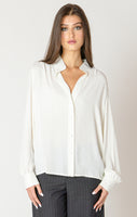 Black Tape Button Front Blouse - Off-White