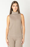 Black Tape Rolled Neck Top - Almond