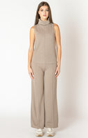 Black Tape Rolled Neck Top - Almond