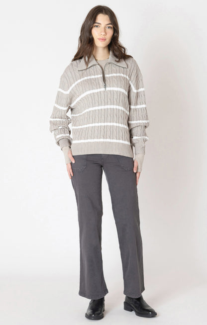 Dex Plus Half Zip Sweater - Light Taupe/White