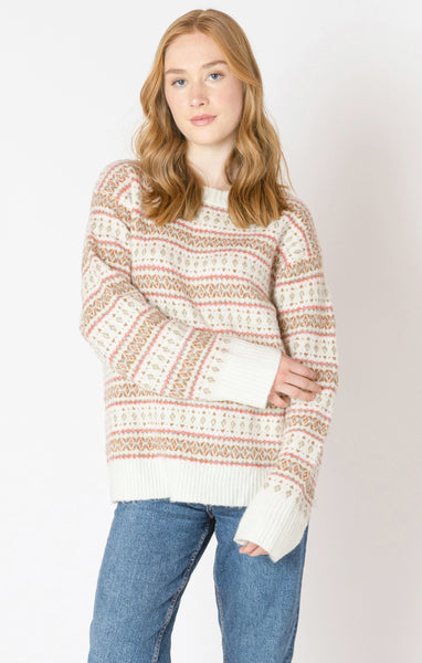 Dex Sweat Oversized Patterned Sweater - Red Fairisle