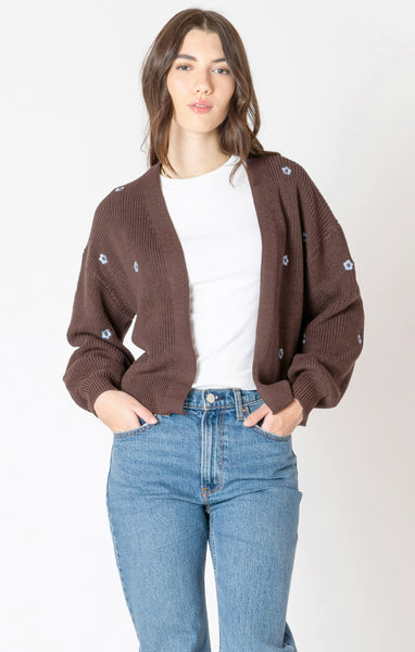 Dex Embroidered Open Cardigan - Brownie