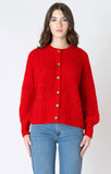Dex Crewneck Textured Cardigan - Candy Red Melange