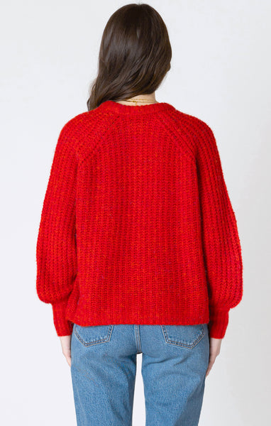Dex Crewneck Textured Cardigan - Candy Red Melange