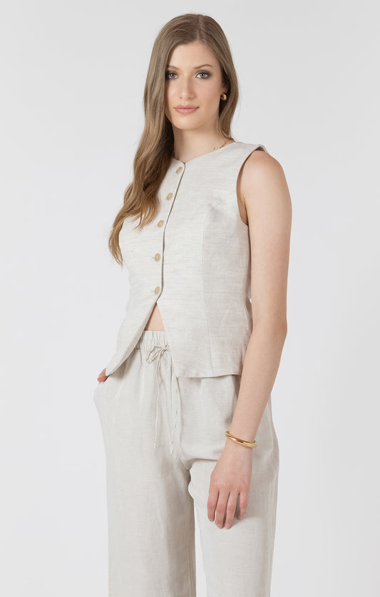 Dex Button Up Vest - Light Ecru