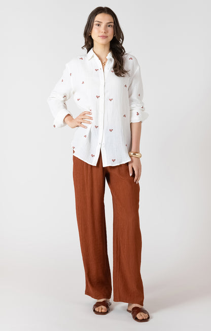 Dex Textured Button Front Blouse - White & Vintage Floral