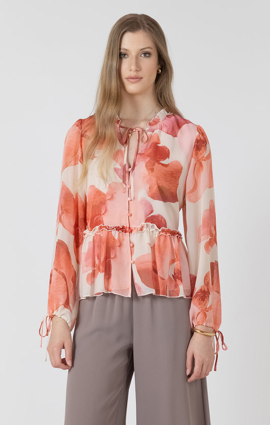 Dex Soft Peplum Blouse - Rose Petals