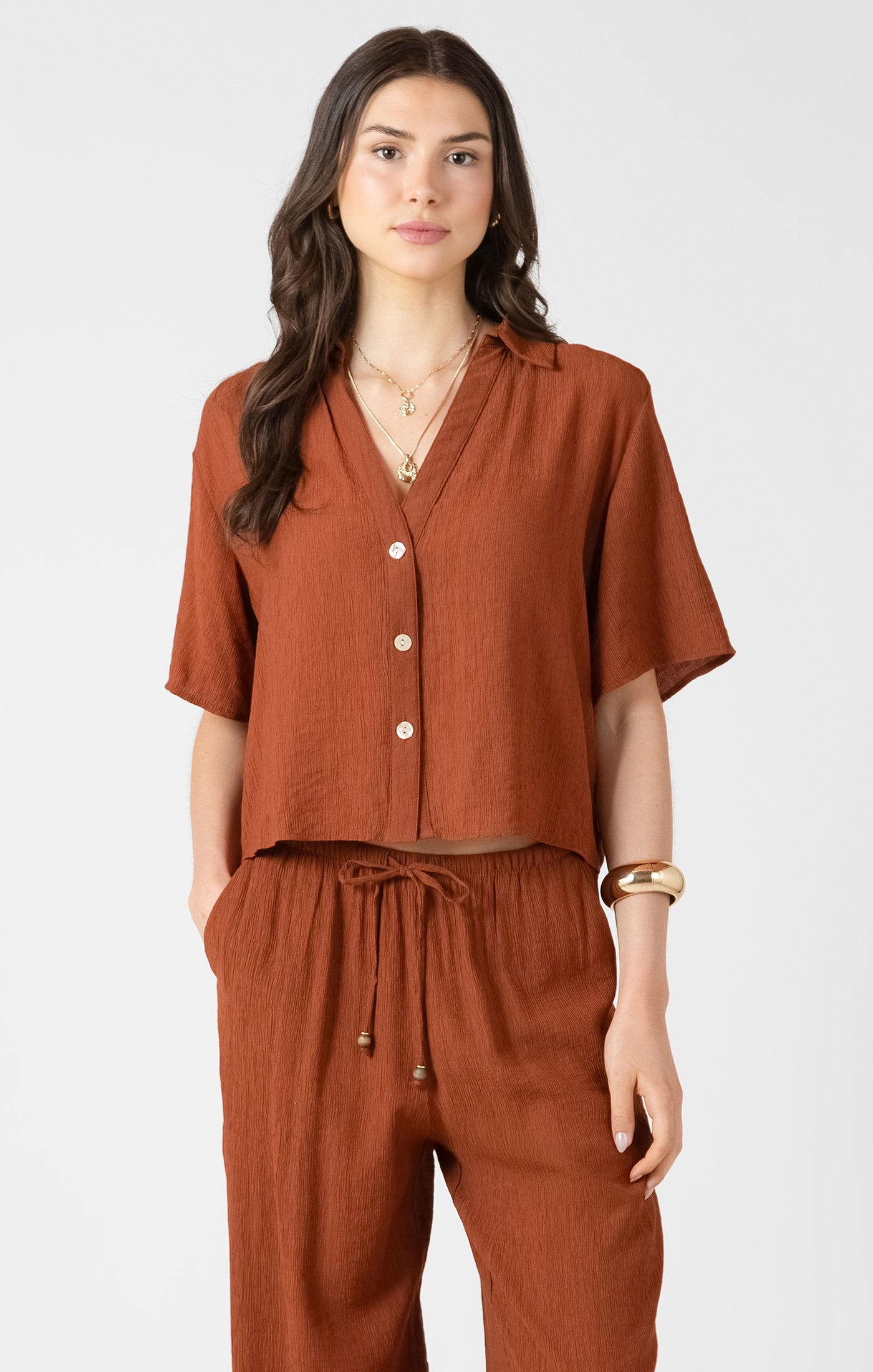 Dex Short Sleeve Blouse - Burnt Sienna