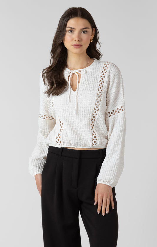 Dex Blouse Lace Insert Textured Blouse - Ecru