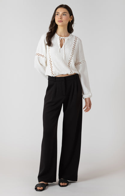 Dex Blouse Lace Insert Textured Blouse - Ecru