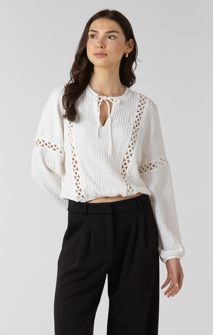Dex Blouse Lace Insert Textured Blouse - Ecru