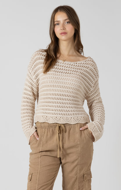 Dex Scalloped Hem Open Stitch Sweater - Sand Wash
