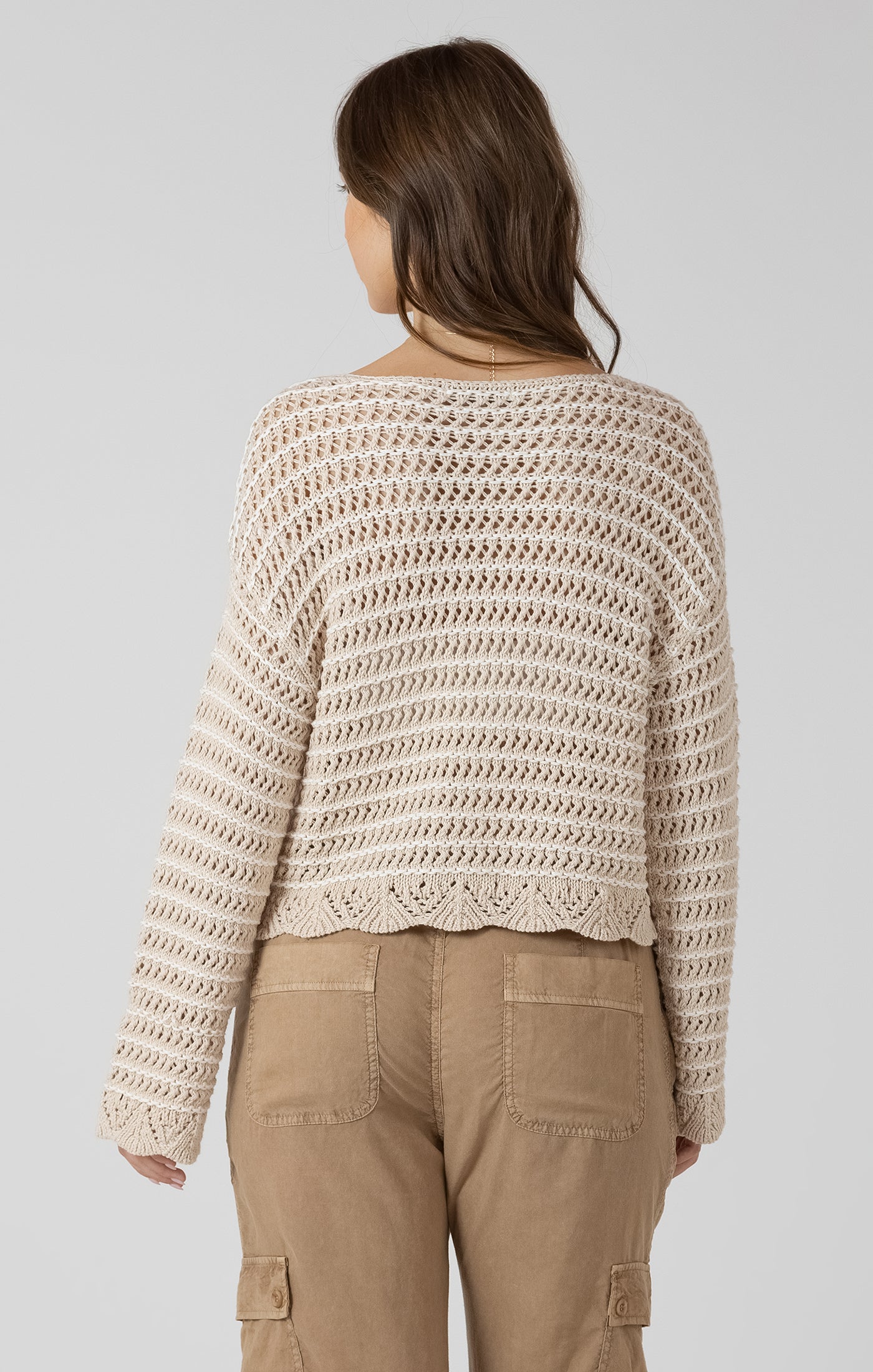 Dex Scalloped Hem Open Stitch Sweater - Sand Wash