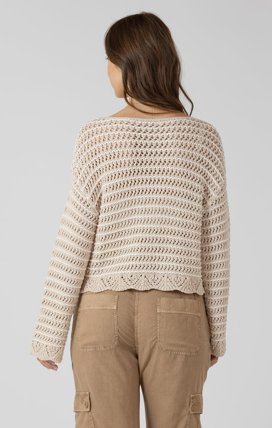 Dex Scalloped Hem Open Stitch Sweater - Sand Wash