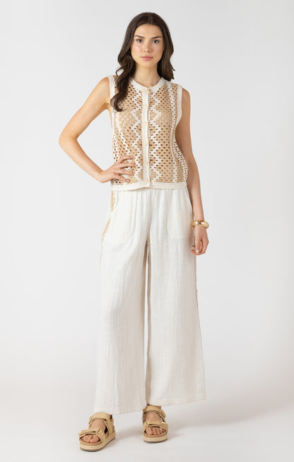 Dex Button Back Open Work Sweater - Natural & Sand