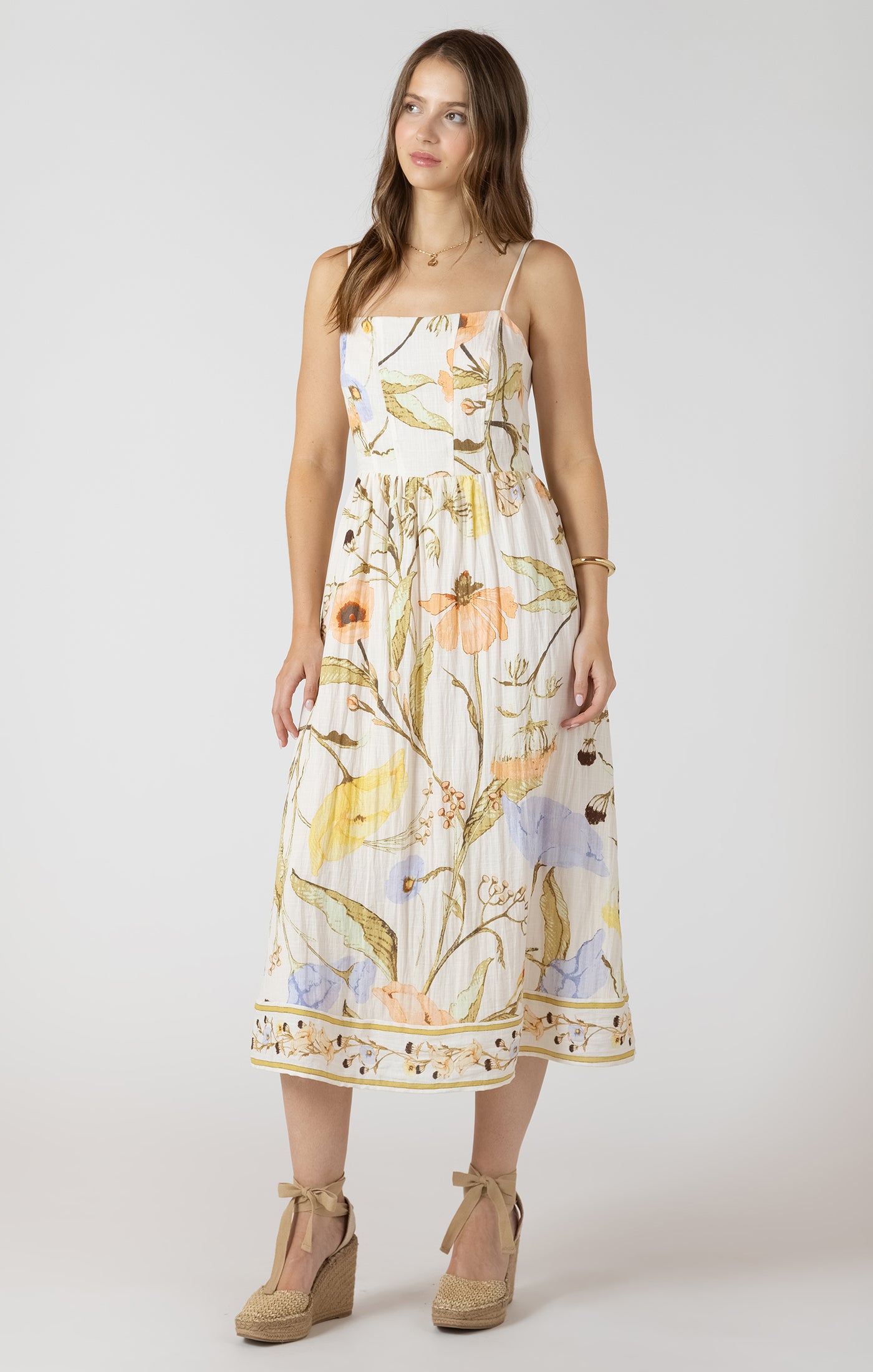 Dex Smocked Detail Midi Dress - Vintage Garden