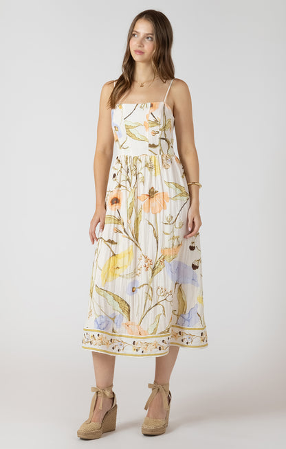 Dex Smocked Detail Midi Dress - Vintage Garden