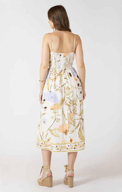 Dex Smocked Detail Midi Dress - Vintage Garden