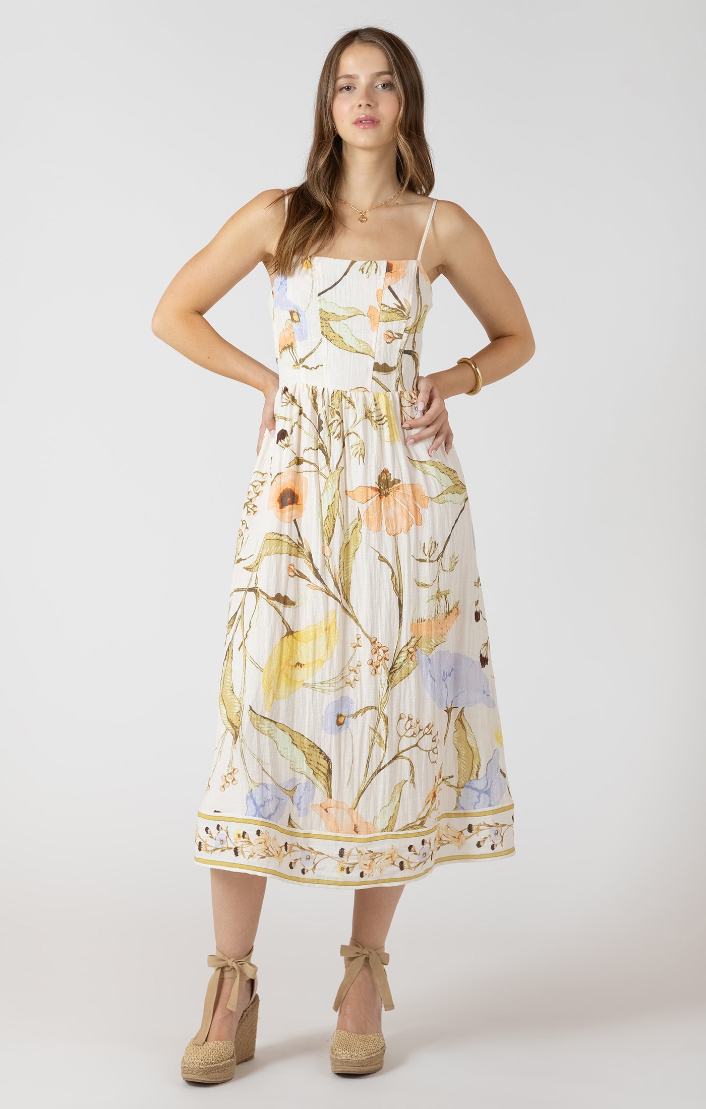 Dex Smocked Detail Midi Dress - Vintage Garden