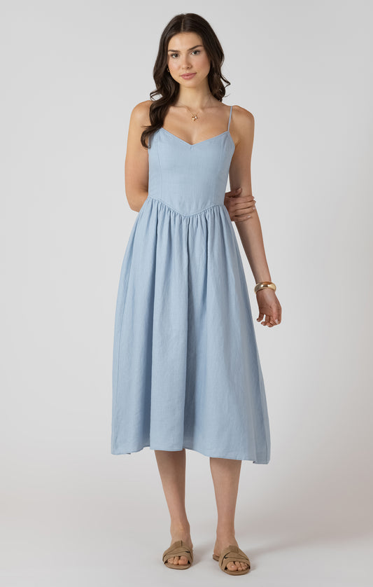Dex V Waist Maxi Dress - Light Denim Blue