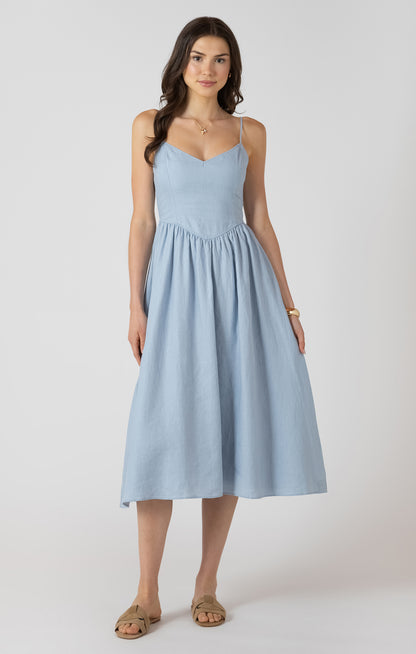 Dex V Waist Maxi Dress - Light Denim Blue