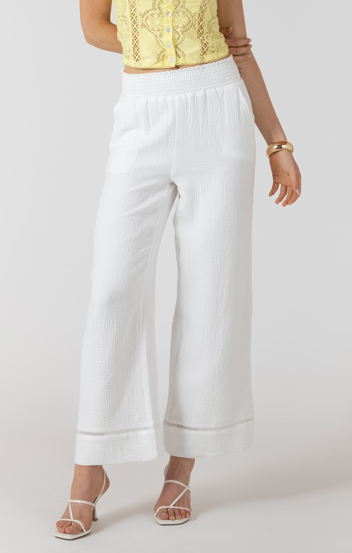 Dex Lace Trim Wide Leg Pant - White