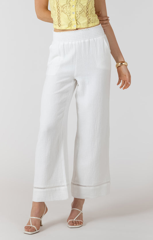 Dex Lace Trim Wide Leg Pant - White