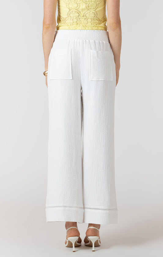 Dex Lace Trim Wide Leg Pant - White