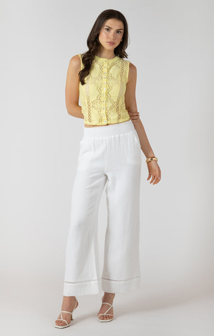 Dex Lace Trim Wide Leg Pant - White