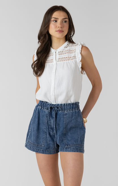 Dex Lace Insert Button Front Blouse - White
