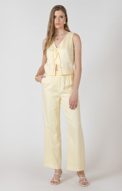 Black Tape Tie Front Top - Lemon Butter