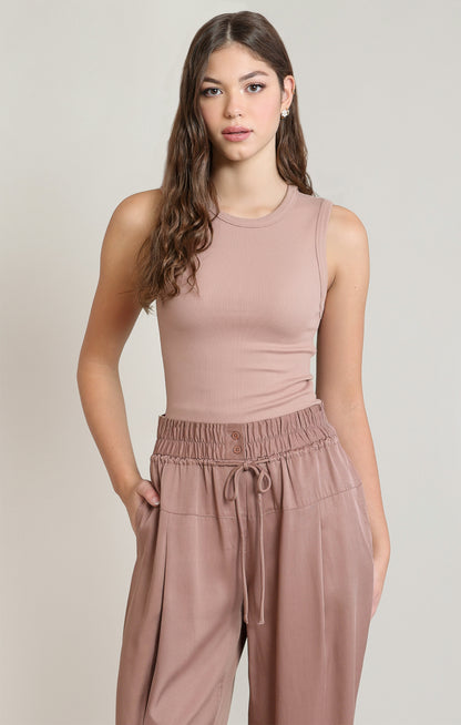 Dex Ribbed Tank - Dusty Rose