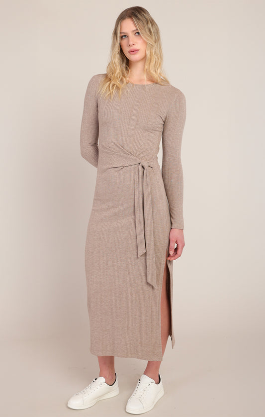 Dex Knot Waist Long Dress - Heather Brown