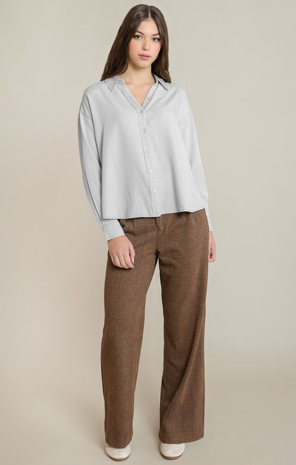 Dex Relaxed Button Front Shirt - Taupe & White Stripe