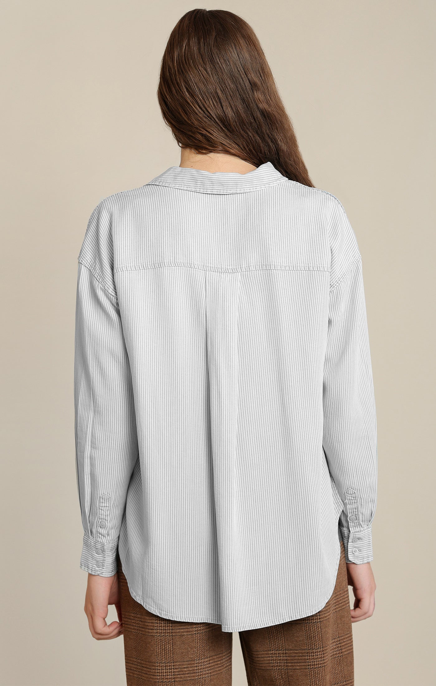 Dex Relaxed Button Front Shirt - Taupe & White Stripe