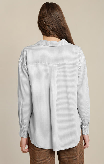 Dex Relaxed Button Front Shirt - Taupe & White Stripe