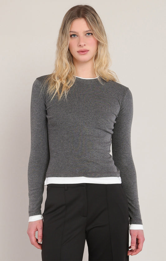 Dex Layered Look Top - Charcoal Heather