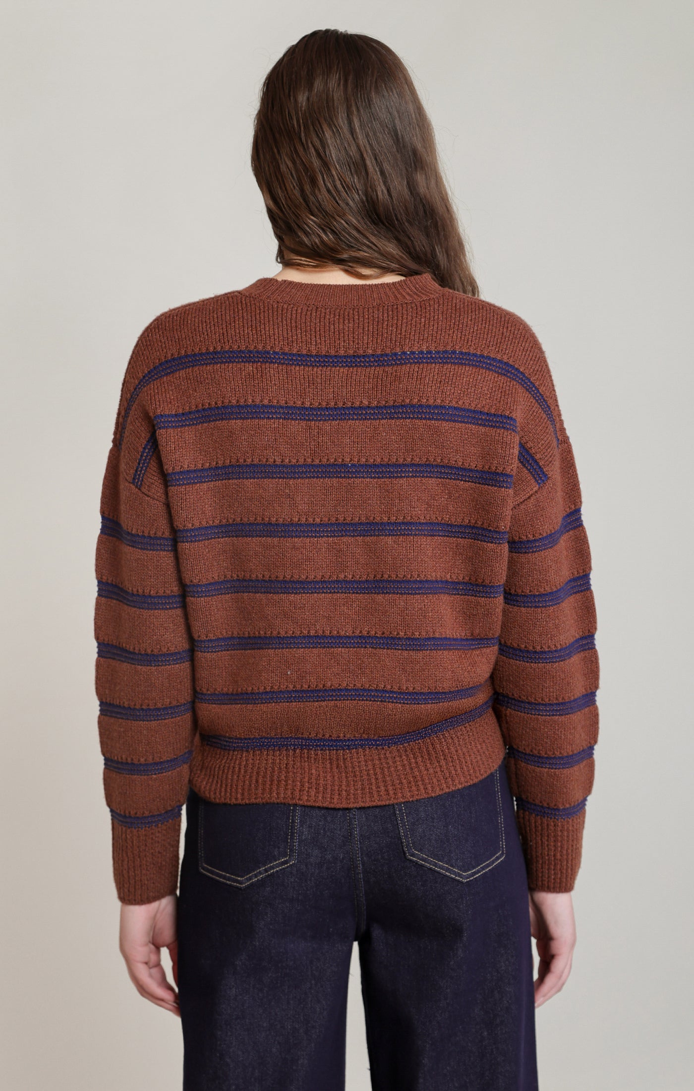 Dex Stripe Crewneck Sweater - Rustic Brown & Blue